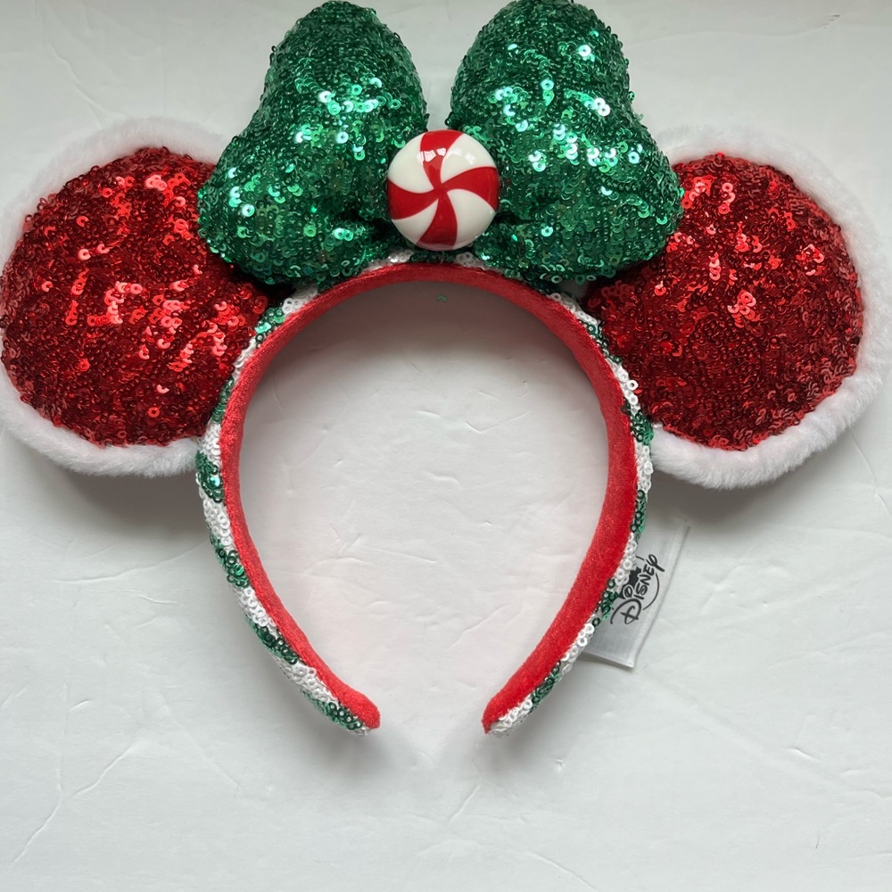 Disney Authentic, Glitter, Candy Cane; Red, White, & Green Mickey Mouse Ears